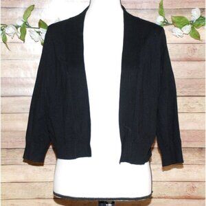Cielo Black Open Front Bolero Cardigan Sweater Size L 3/4 Sleeve Stretch Viscose